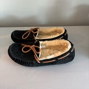 UGG Black and Brown Fleece-Lined Moccasins